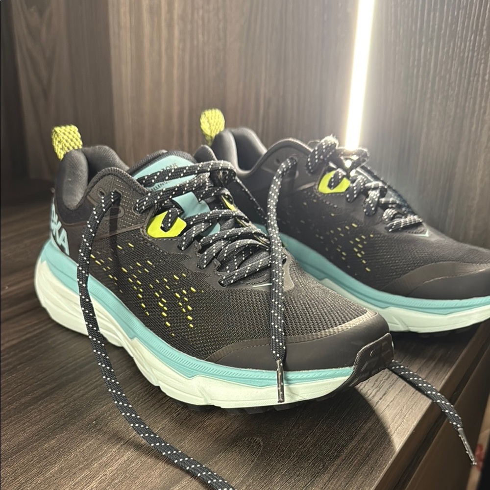 Hoka Black and Aqua Athletic Shoes